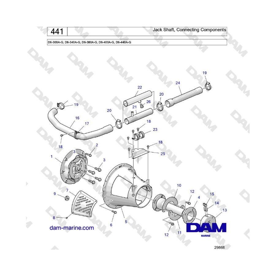 Volvo Penta D6-300 / D6-340 / D6-380 / D6-400 / D6-440 / D6-480 (G) - Jack Shaft, Connecting Components