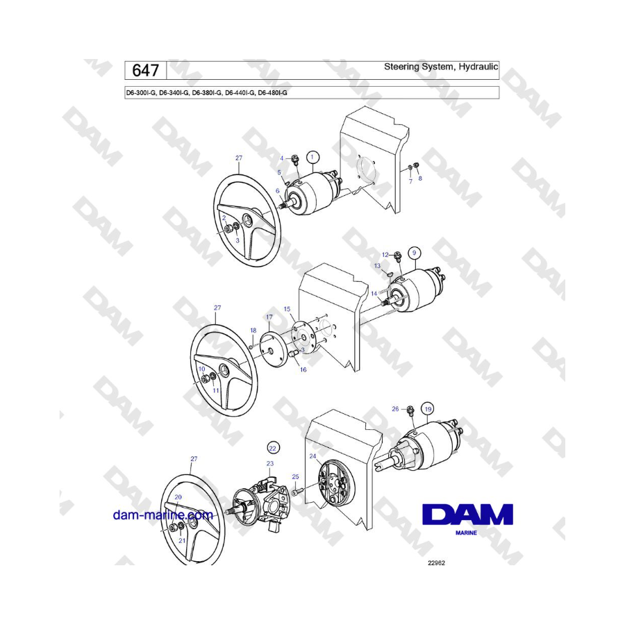 Volvo Penta D6-300 / D6-340 / D6-380 / D6-400 / D6-440 / D6-480 (G) - Sistema de dirección hidráulica 