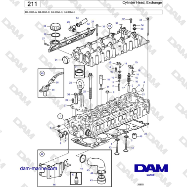 Volvo Penta D4-300A-A, D4-300A-C, D4-300A-D, D4-300A-E - Cylinder Head, Exchange
