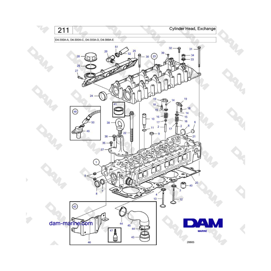 Volvo Penta D4-300A-A, D4-300A-C, D4-300A-D, D4-300A-E - Culata, Intercambio