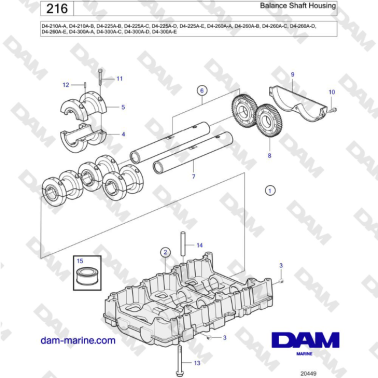 Volvo Penta D4-210 / D4-225 / D4-260 / D4-300 - Balance Shaft Housing