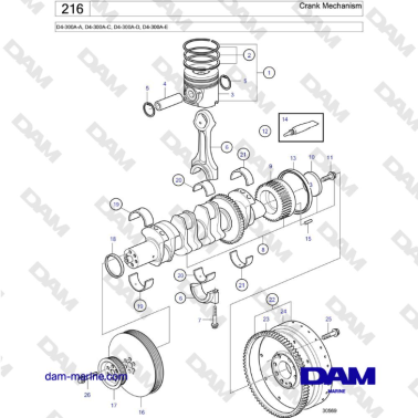 Volvo Penta D4-300A-A, D4-300A-C, D4-300A-D, D4-300A-E - Crank Mechanism