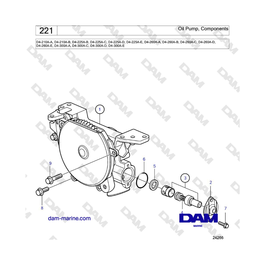 Volvo Penta D4-210 / D4-225 / D4-260 / D4-300 - Bomba de aceite, Componentes
