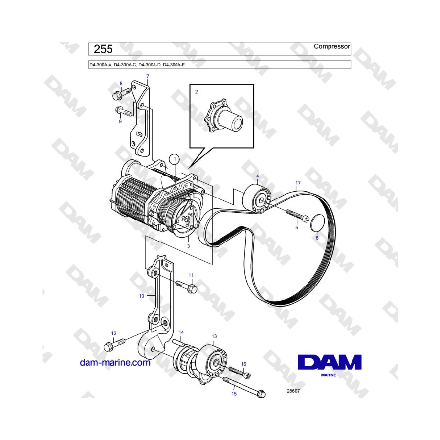 Volvo Penta D4-300A-A, D4-300A-C, D4-300A-D, D4-300A-E - Compresor