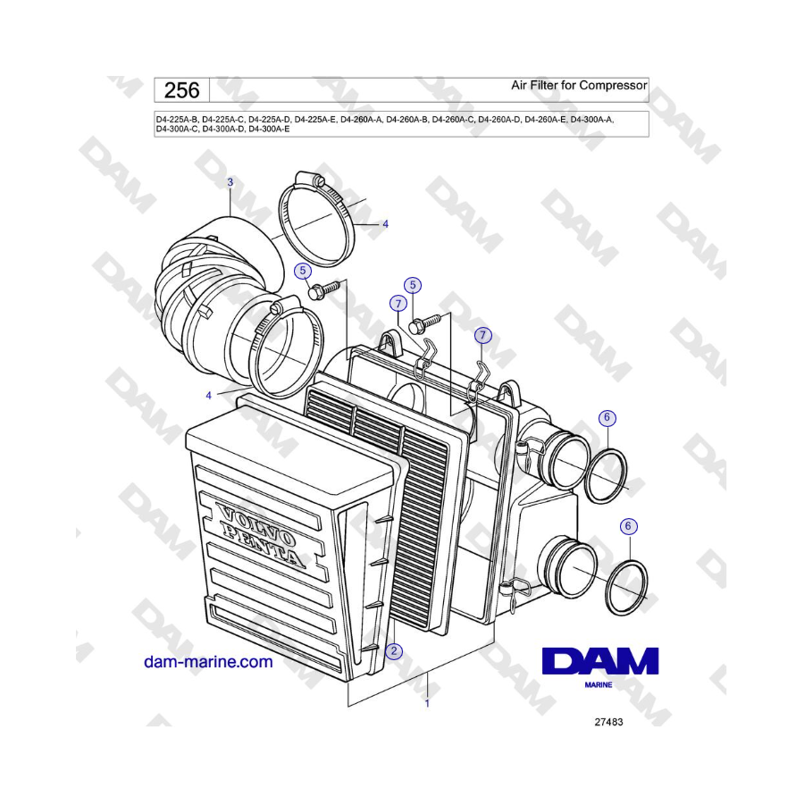 Volvo Penta D4-225 / D4-260 / D4-300 - Filtro de aire para compresor 