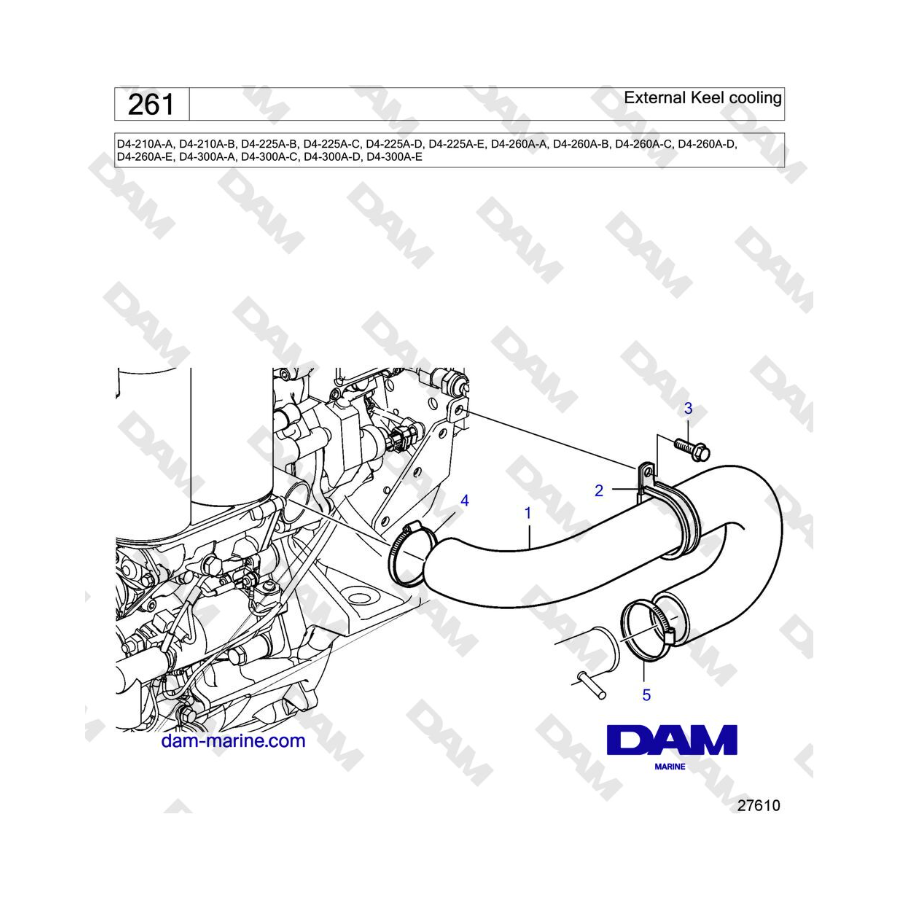 Volvo Penta D4-210 / D4-225 / D4-260 / D4-300 - Refrigeración externa de quilla