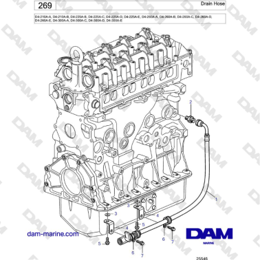 Volvo Penta D4-210 / D4-225 / D4-260 / D4-300 - Drain Hose