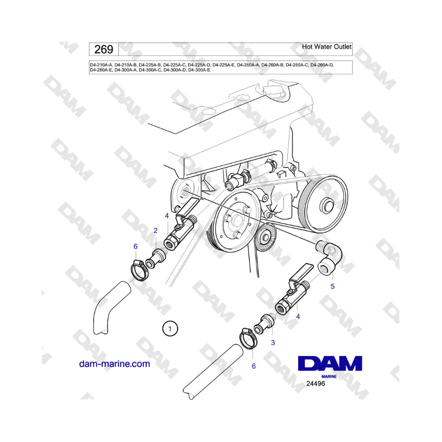 Volvo Penta D4-210 / D4-225 / D4-260 / D4-300 - Hot Water Outlet Volvo Penta D4-210 / D4-225 / D4-260 / D4-300 - Hot Water Outlet