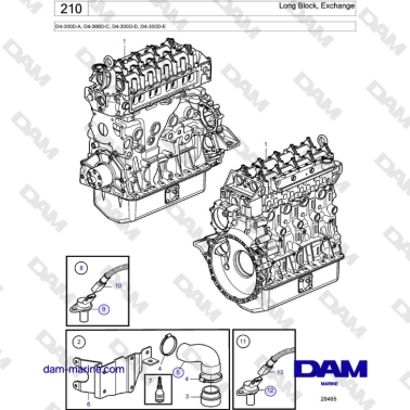 Volvo Penta D4-300D-A / D4-300D-C / D4-300D-D / D4-300D-E - Long Block, Exchange