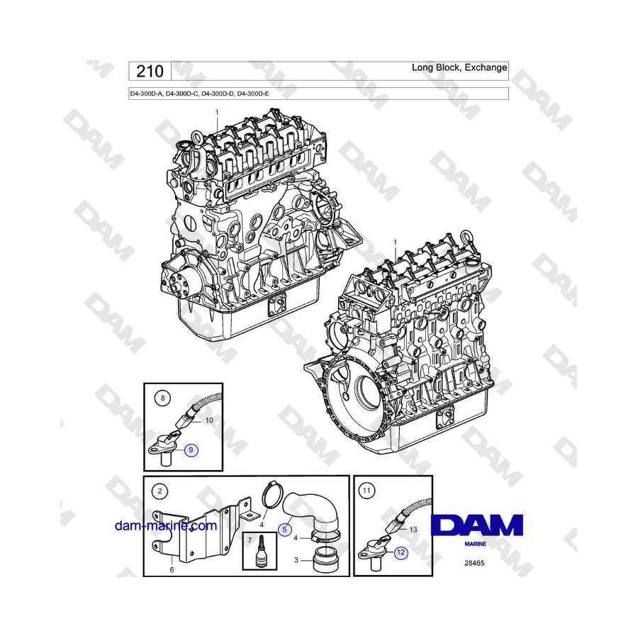 Volvo Penta D4-300D-A / D4-300D-C / D4-300D-D / D4-300D-E - Long Block, Exchange