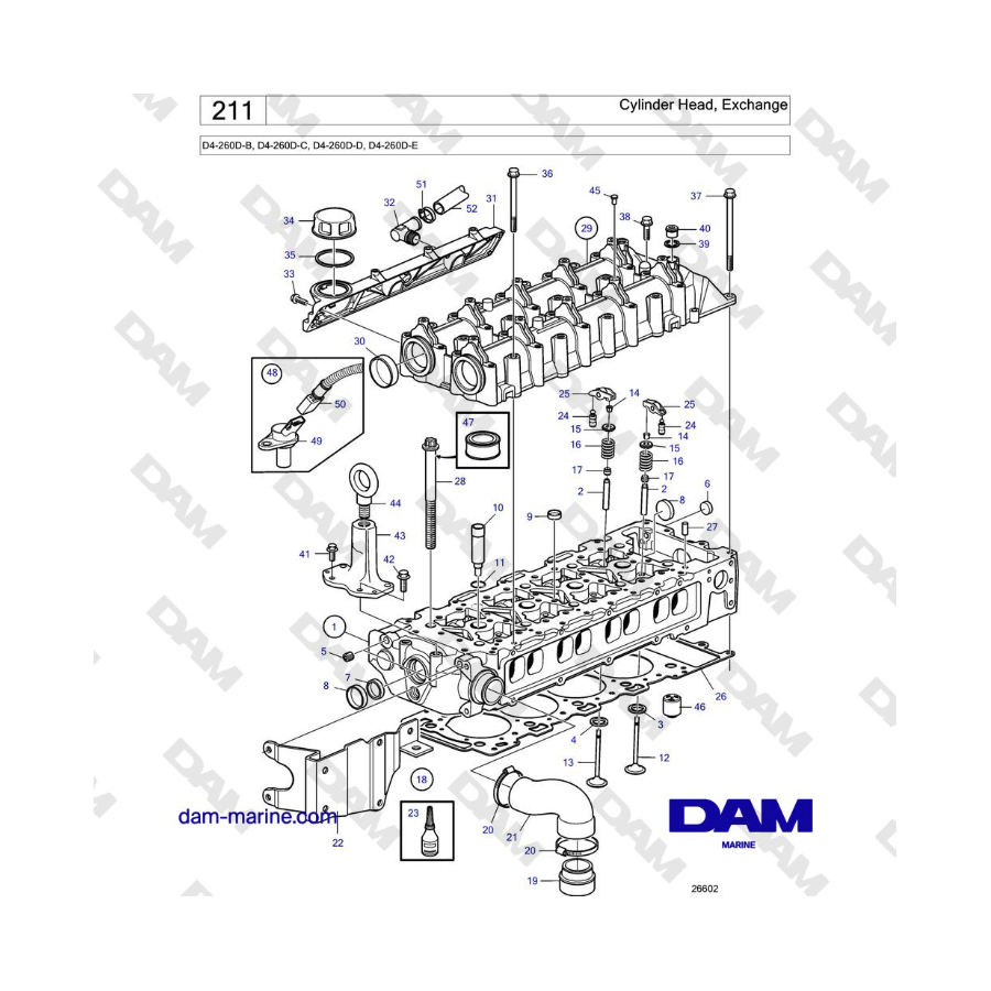 Volvo Penta D4-260D-B / D4-260D-C / D4-260D-D / D4-260D-E - Culata, repuesto