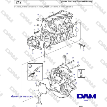 Volvo Penta D4-260D / D4-300D - Cylinder Block and Flywheel Housing