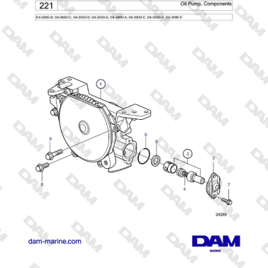 Volvo Penta D4-260D / D4-300D - Oil Pump, Components