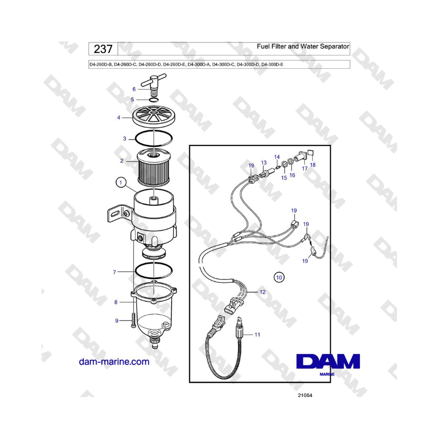 Volvo Penta D4-260D / D4-300D - Fuel Filter and Water Separator