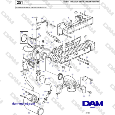 Volvo Penta D4-260D-B, D4-260D-C, D4-260D-D, D4-260D-E - Turbo, Induction and Exhaust Manifold