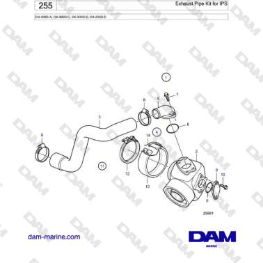 Volvo Penta D4-300D-A, D4-300D-C, D4-300D-D, D4-300D-E - Exhaust Pipe Kit for IPS