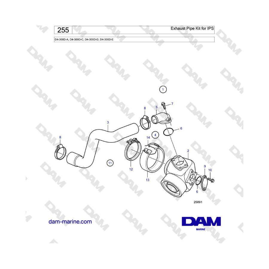 Volvo Penta D4-300D-A, D4-300D-C, D4-300D-D, D4-300D-E - Exhaust Pipe Kit for IPS