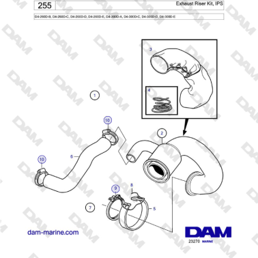 Volvo Penta D4-260D / D4-300D - Exhaust Riser Kit, IPS