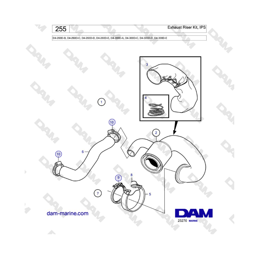 Volvo Penta D4-260D / D4-300D - Exhaust Riser Kit, IPS