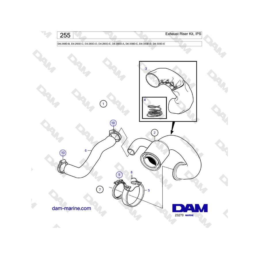 Volvo Penta D6-260D / D6-300D - Exhaust Riser Kit, IPS