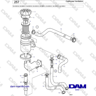 Volvo Penta D6-260D / D6-300D - Crankcase Ventilation