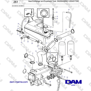 Volvo Penta D4-260D-B, D4-300D-A - Heat Exchanger and Expansion Tank