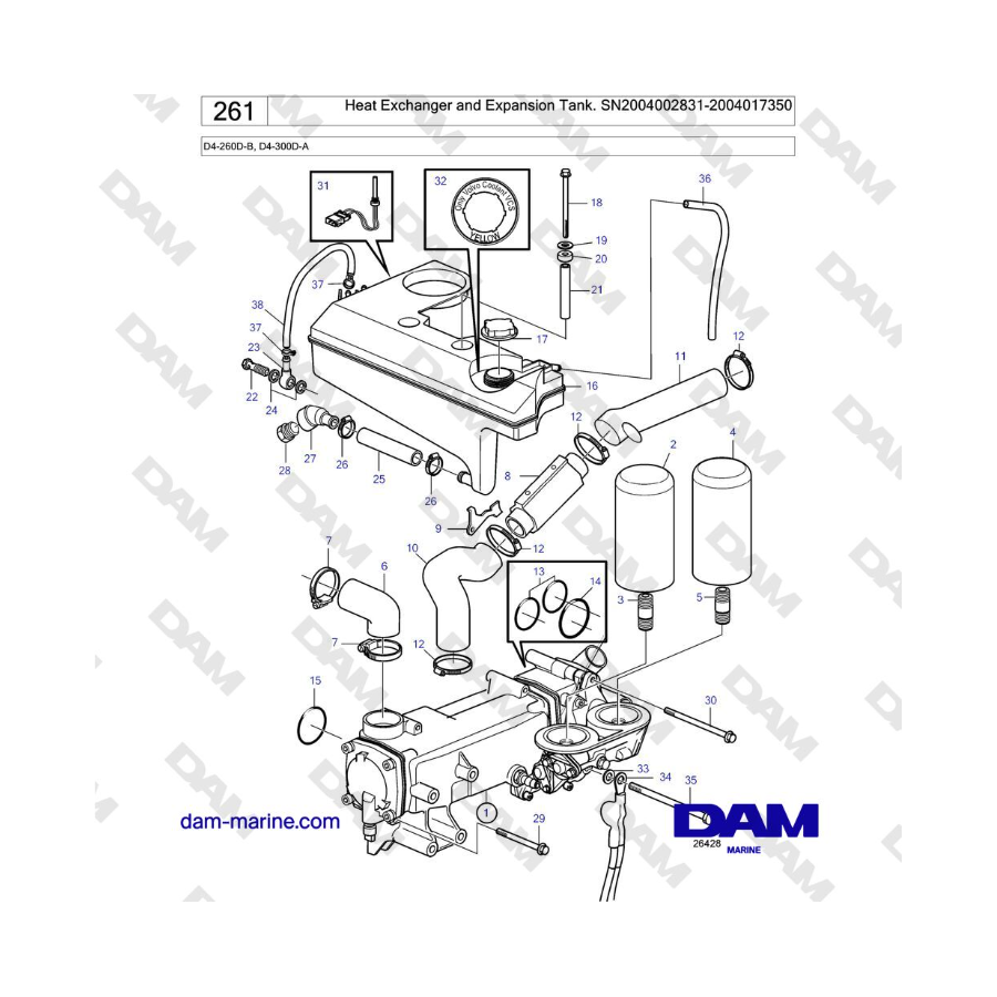 Volvo Penta D4-260D-B, D4-300D-A - Heat Exchanger and Expansion Tank