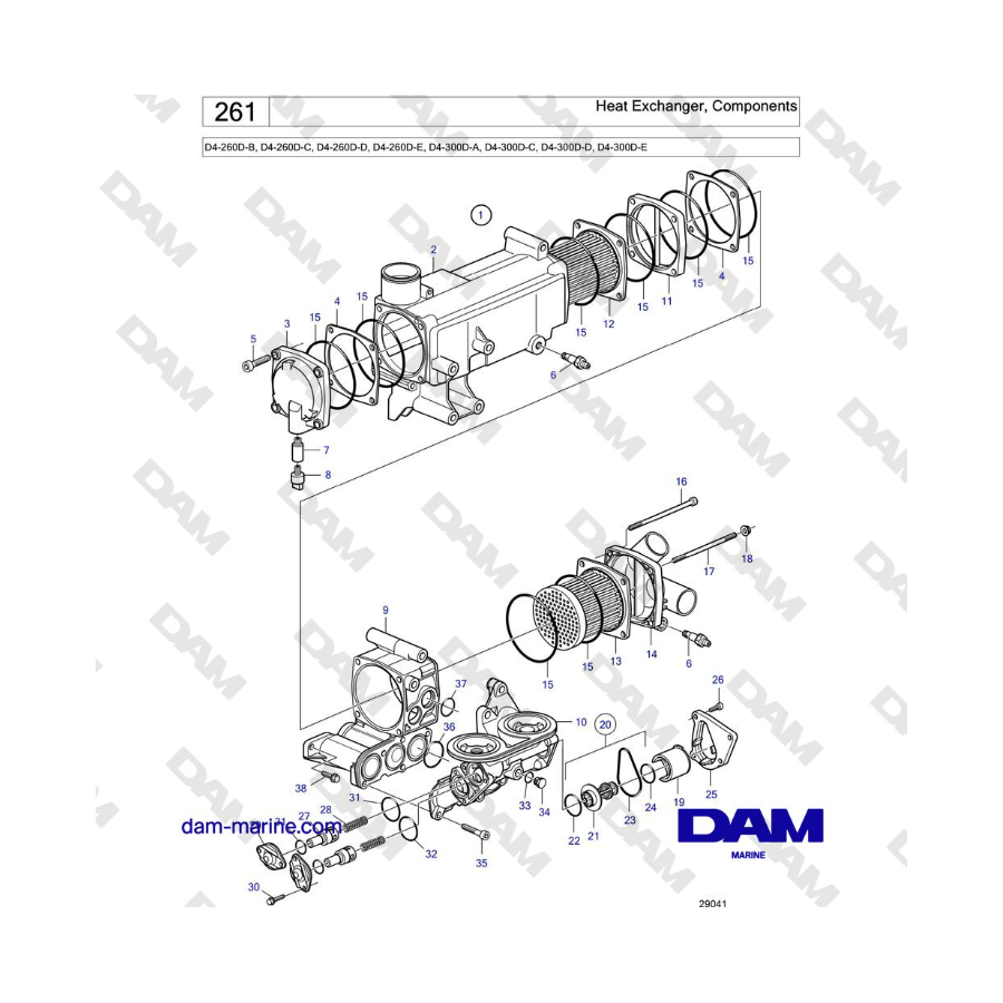 Volvo Penta D4-260D / D4-300D - Heat Exchanger, Components