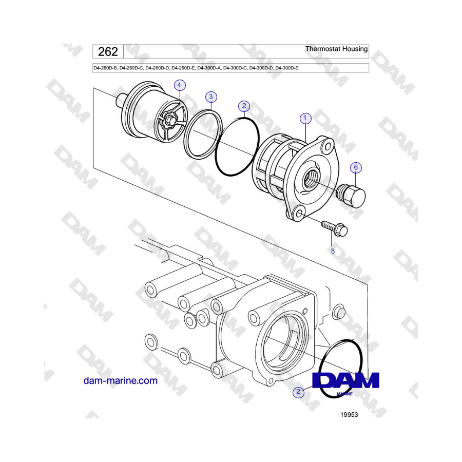Volvo Penta D4-260D / D4-300D - Thermostat Housing