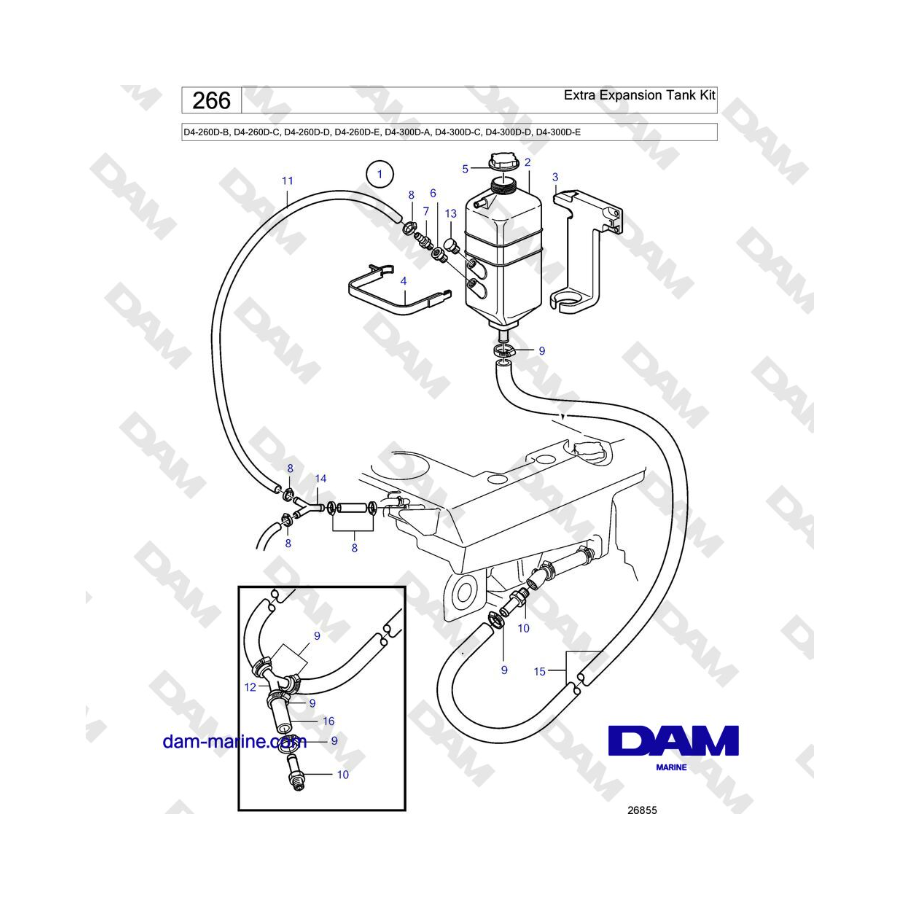 Volvo Penta D4-260D / D4-300D - Extra Expansion Tank Kit
