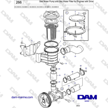 Volvo Penta D4-260D / D4-300D - Sea Water Pump and Sea Water Filter for Engines with Drive