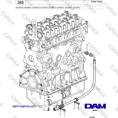 Volvo Penta D4-260D / D4-300D - Drain Hose