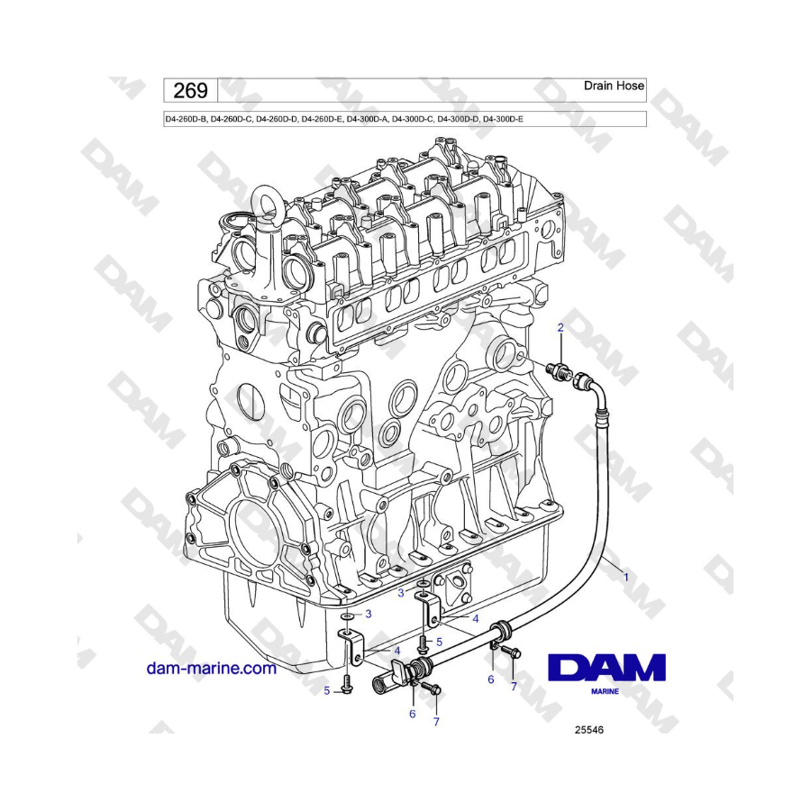Volvo Penta D4-260D / D4-300D - Drain Hose