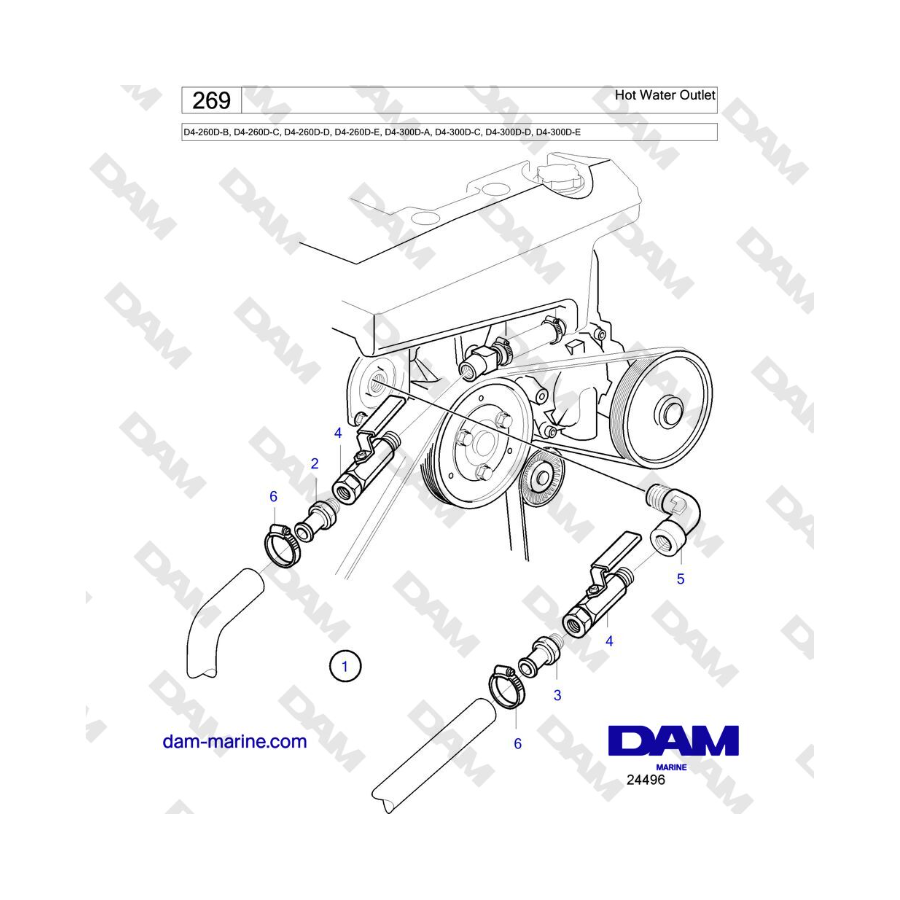 Volvo Penta D4-260D / D4-300D - Hot Water Outlet Volvo Penta D4-260D / D4-300D - Hot Water Outlet