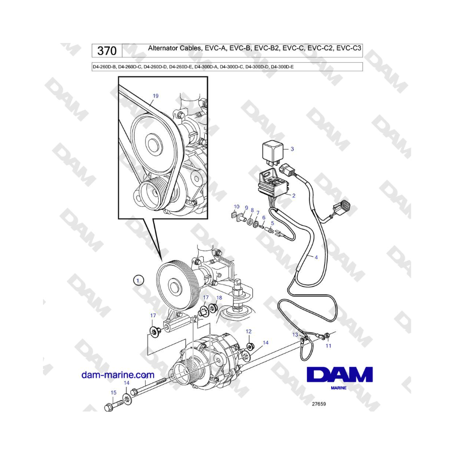 Volvo Penta D4-260D / D4-300D - Alternator Cables