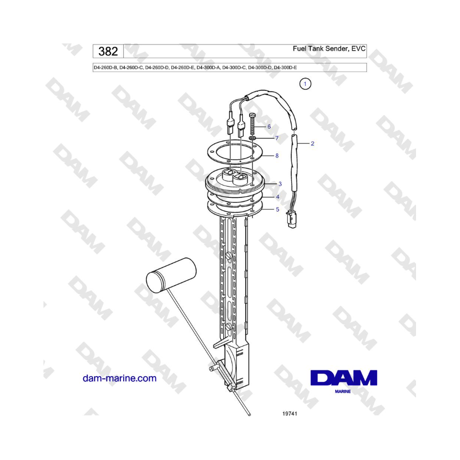 Volvo Penta D4-260D / D4-300D - Fuel Tank Sender, EVC Volvo Penta D4-260D / D4-300D - Fuel Tank Sender, EVC