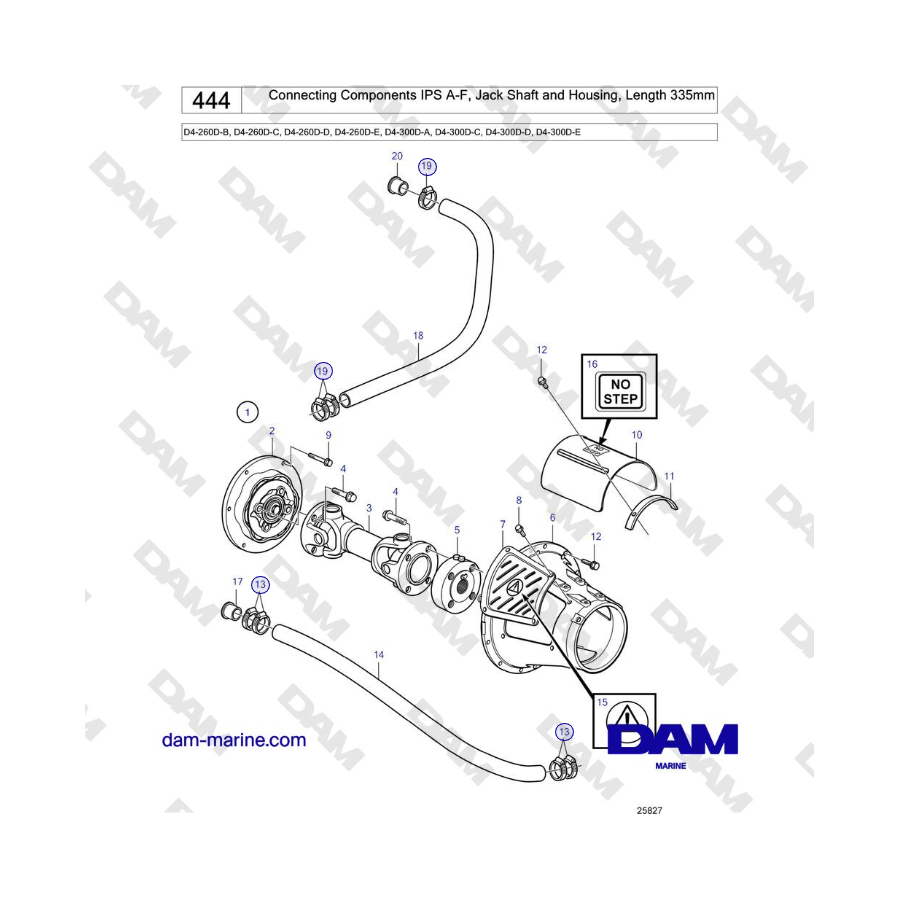 Volvo Penta D4-260D / D4-300D - Connecting Components IPS A-F, Jack Shaft and Housing