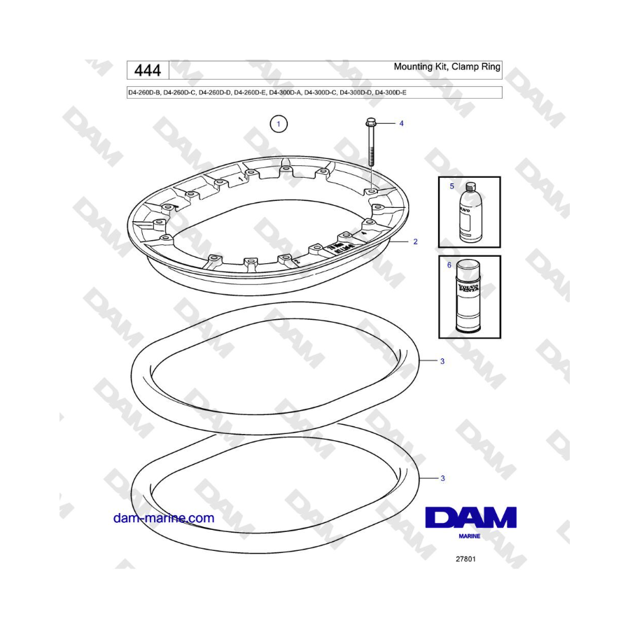 Volvo Penta D4-260D / D4-300D - Kit de montaje, anillo de sujeción