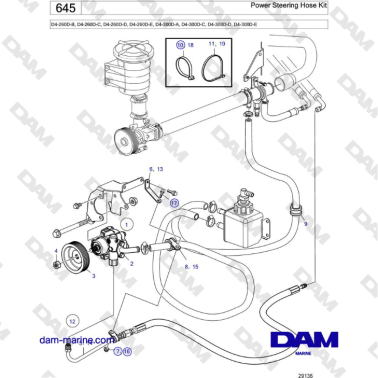 Volvo Penta D4-260D / D4-300D - Power Steering Hose Kit