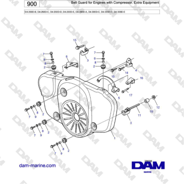 Volvo Penta D4-260D / D4-300D - Belt Guard for Engines with Compressor