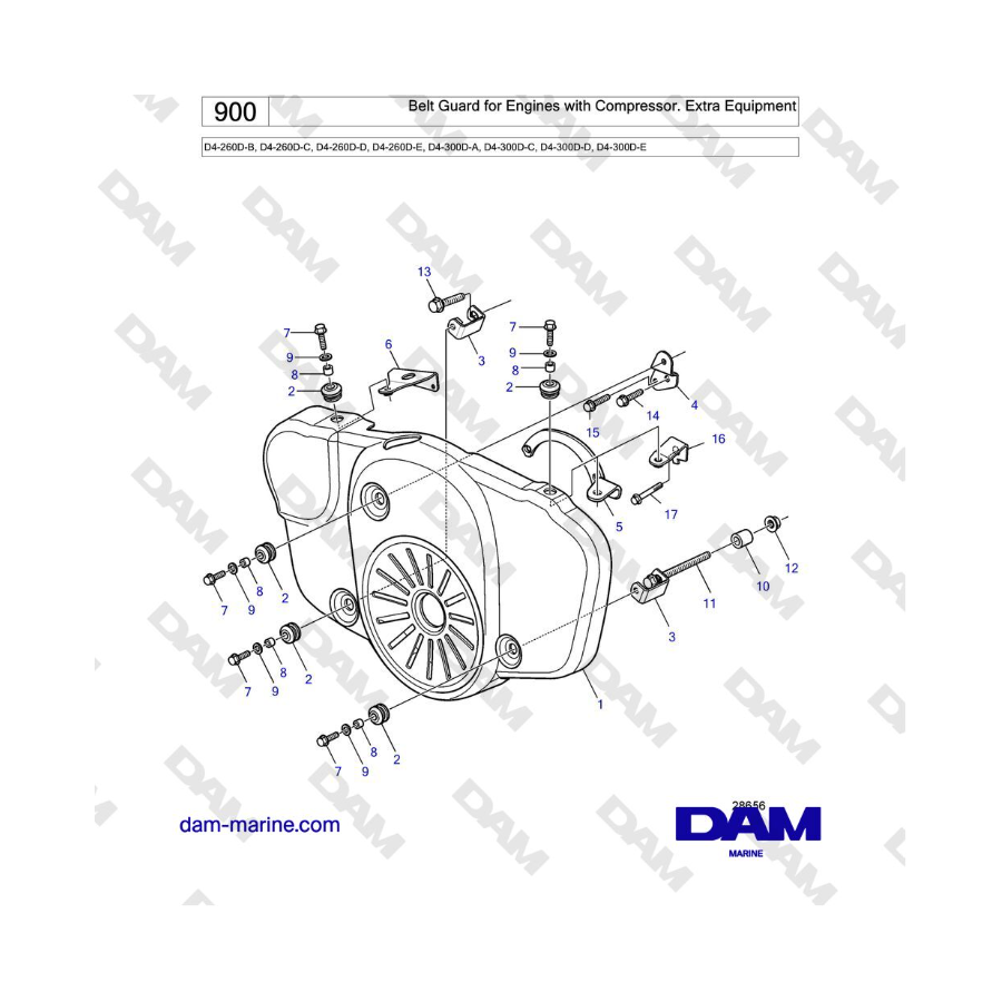Volvo Penta D4-260D / D4-300D - Belt Guard for Engines with Compressor