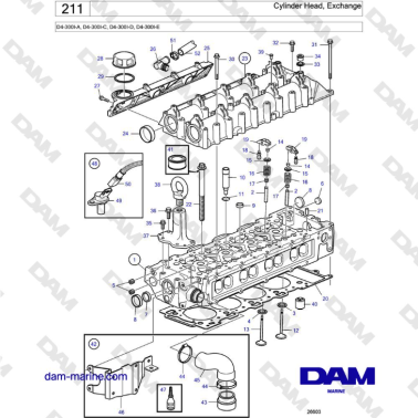 Volvo Penta D4-300I-A, D4-300I-C, D4-300I-D, D4-300I-E - Cylinder Head, Exchange