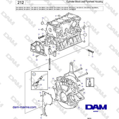 Volvo Penta D4-180I / D4-210I / D4-225I / D4-260I - Cylinder Block and Flywheel Housing