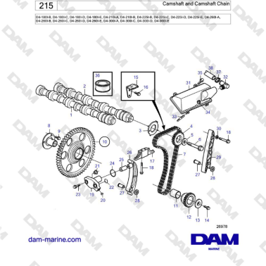 Volvo Penta D4-180I / D4-210I / D4-225I / D4-260I - Camshaft and Camshaft Chain