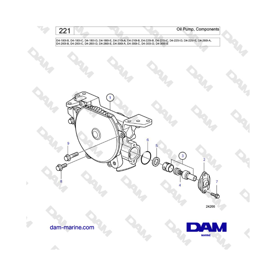 Volvo Penta D4-180I / D4-210I / D4-225I / D4-260I / D4-300I - Oil pump, components