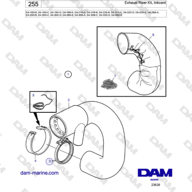 Volvo Penta D4-180I / D4-210I / D4-225I / D4-260I / D4-300I - Exhaust riser kit, inboard