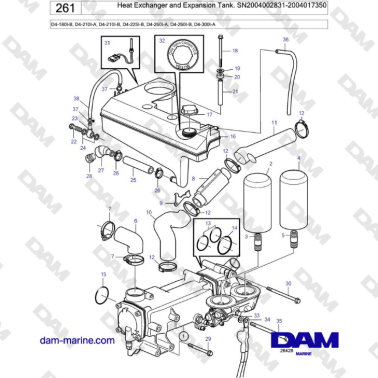 Volvo Penta D4-180I / D4-210I / D4-225I / D4-260I / D4-300I - Heat Exchanger and Expansion Tank