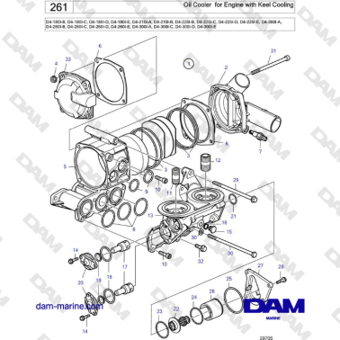 Volvo Penta D4-180I / D4-210I / D4-225I / D4-260I / D4-300I - Oil Cooler for Engine with Keel Cooling