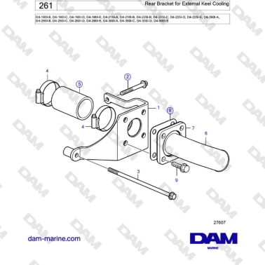 Volvo Penta D4-180I / D4-210I / D4-225I / D4-260I / D4-300I - Rear Bracket for External Keel Cooling