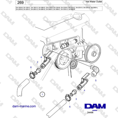 Volvo Penta D4-180I / D4-210I / D4-225I / D4-260I / D4-300I - Hot Water Outlet
